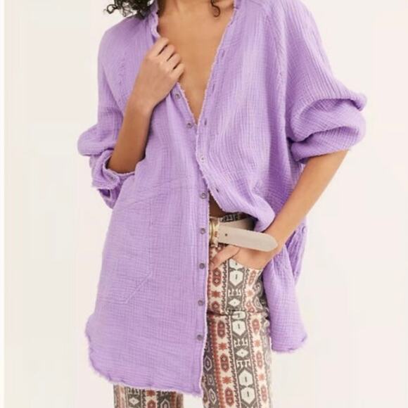 Free People Summer Daydream Button Down in Purple - Picture 2 of 9